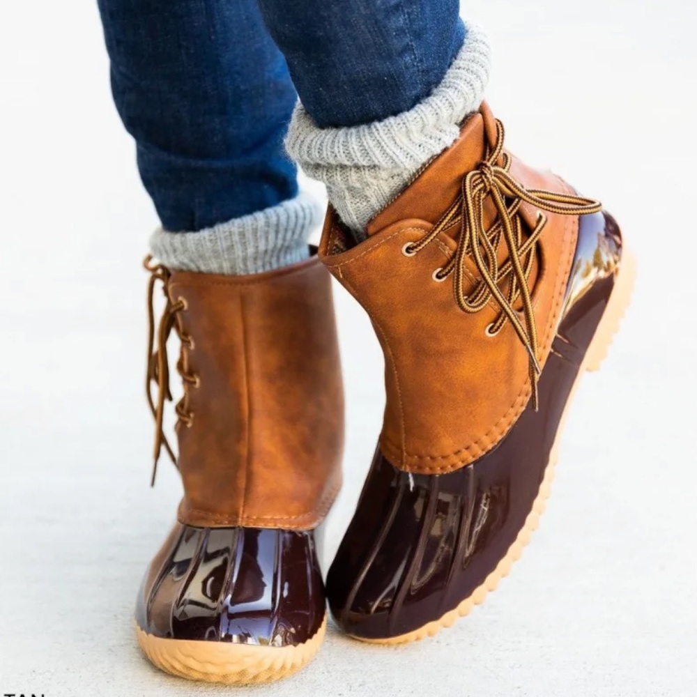 Tan Side Laced Duck Boots - Picture 1 of 4